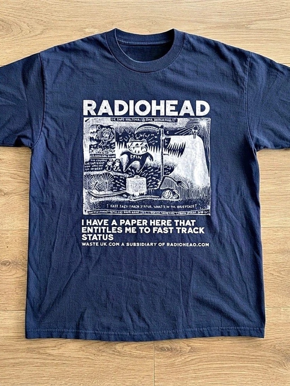 Radiohead Fast Track Status W.A.S.T.E. T-Shirt in Navy color